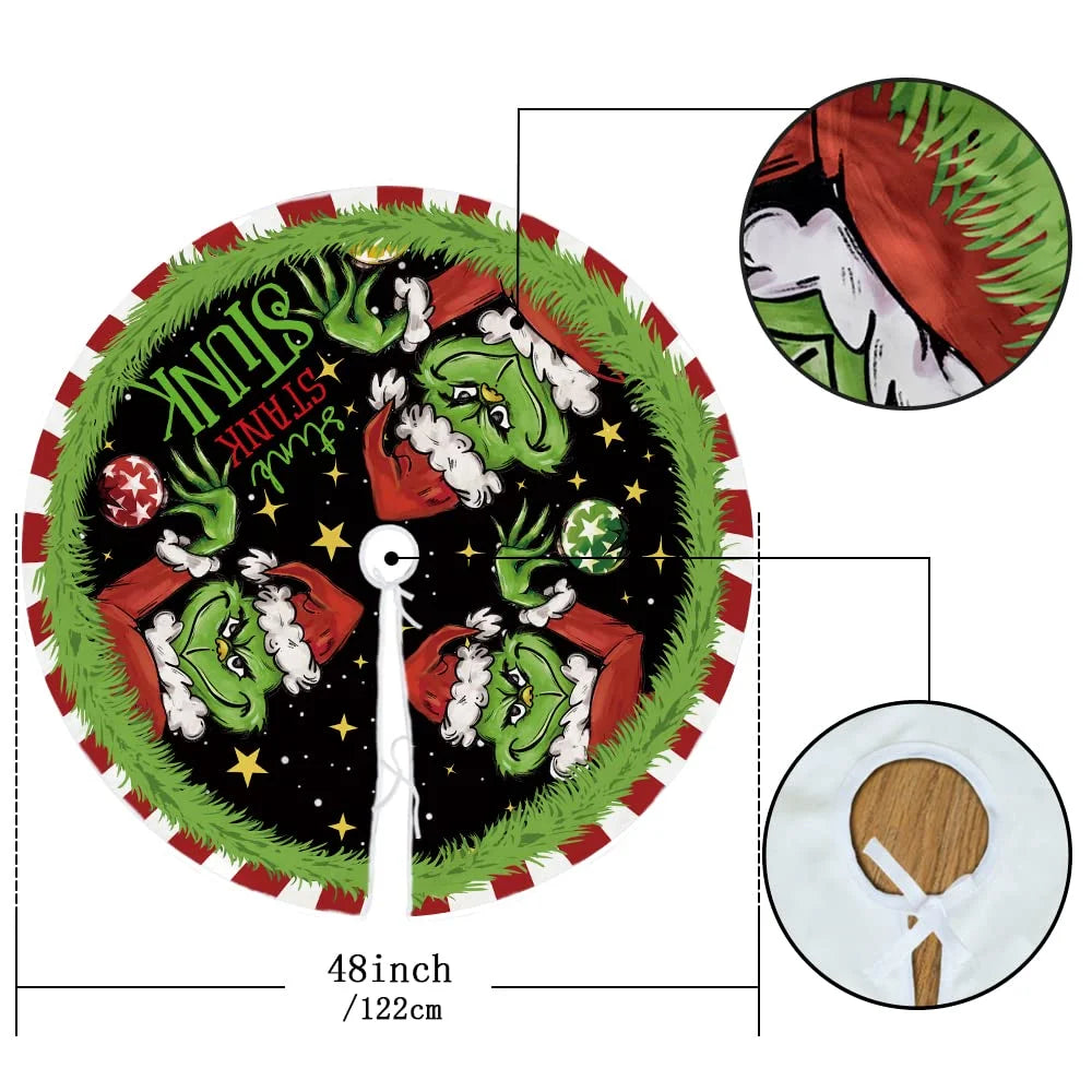 The Grinch Christmas Tree Skirt for Xmas Holiday Party Decorations,36Inch Grinch Decorations Gifts Funny Home Decor