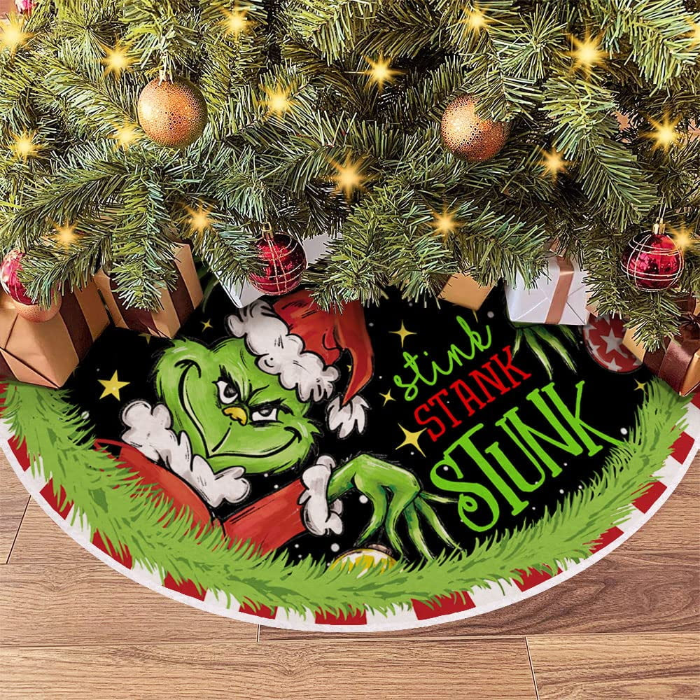 The Grinch Christmas Tree Skirt for Xmas Holiday Party Decorations,36Inch Grinch Decorations Gifts Funny Home Decor