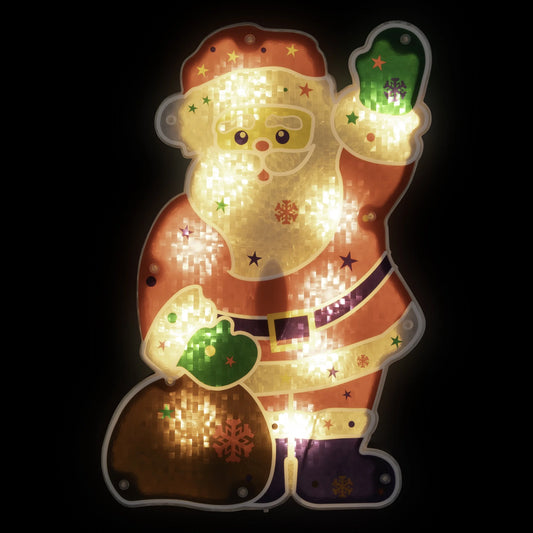 Lighted Holographic Santa Claus Christmas Window Silhouette - 13" - Clear Lights