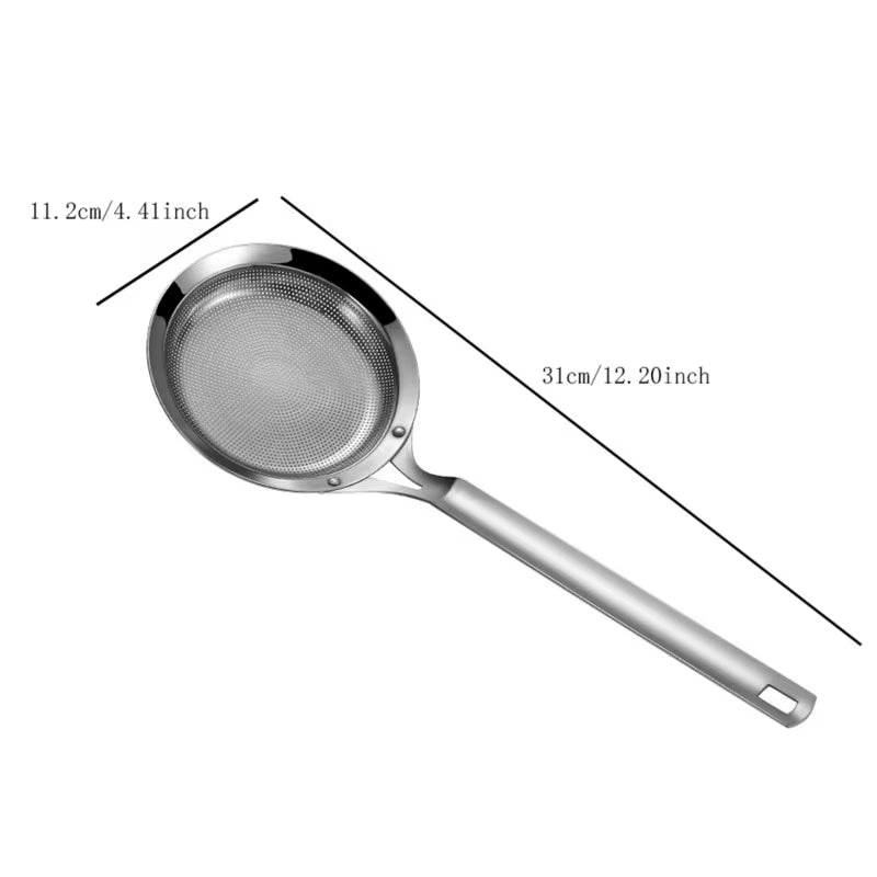 SleekSkim™ Stainless Steel Mesh Strainer – Oil & Residue Filter Colander for Soup, Frying, and Kitchen Prep