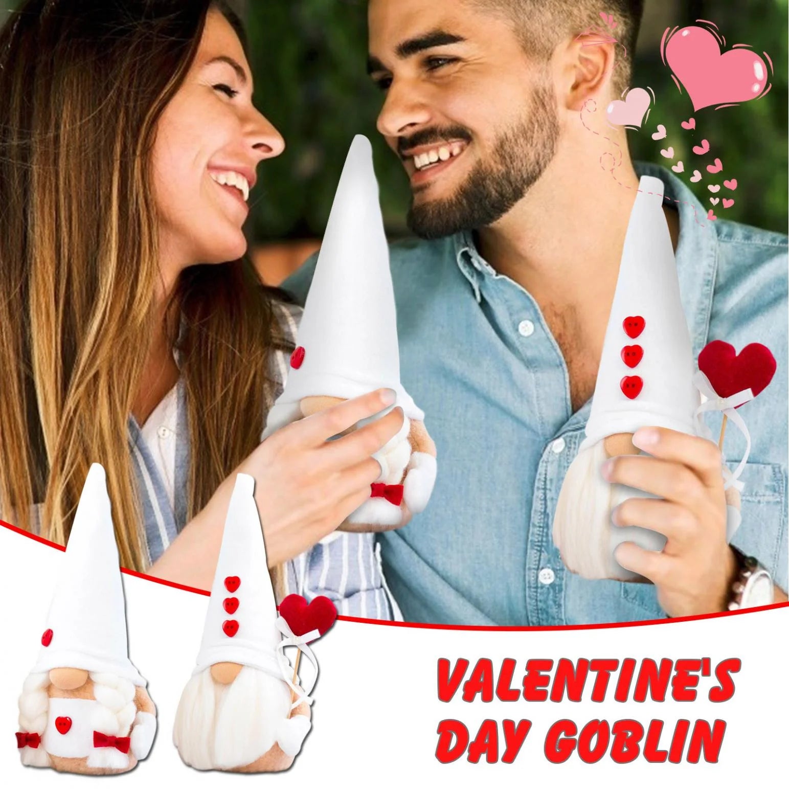 2PCS Valentines Day Plush Decorations -Mr and Mrs Handmake Scandinavian Tomte for Valentine'S Day Table Elf Decor, Stuffed Plushie Decor,Sweet Valentines Day Gifts