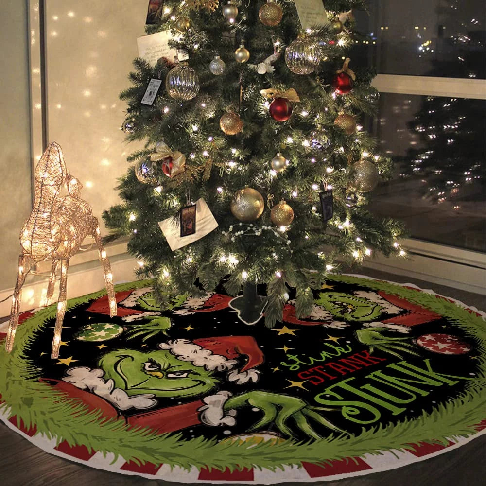 The Grinch Christmas Tree Skirt for Xmas Holiday Party Decorations,36Inch Grinch Decorations Gifts Funny Home Decor