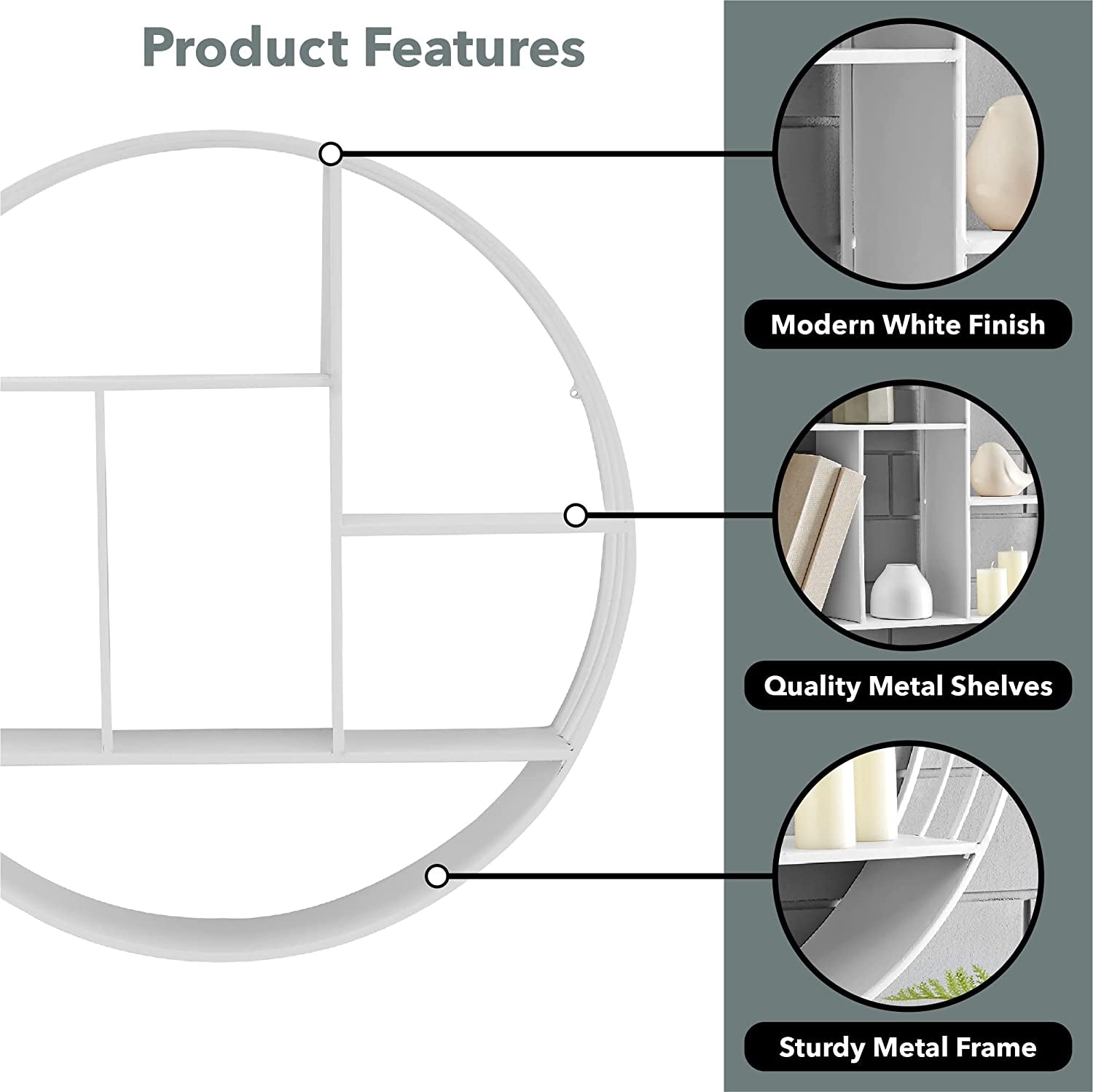 & Co. Gold Brooklyn Wall Shelf, round 3 Tier Wall Mounted Floating Shelf for Bathroom, Bedroom, Living Room Decor, Metal, Industrial, 27.5 Inches