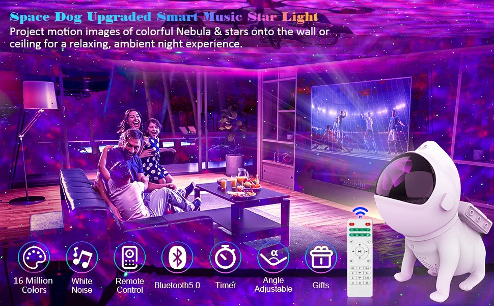 Space Dog Night Light Galaxy Star Astronaut Projector App Nebula Lamps Led Lights For Children Bedroom Decorative Birthday Gift