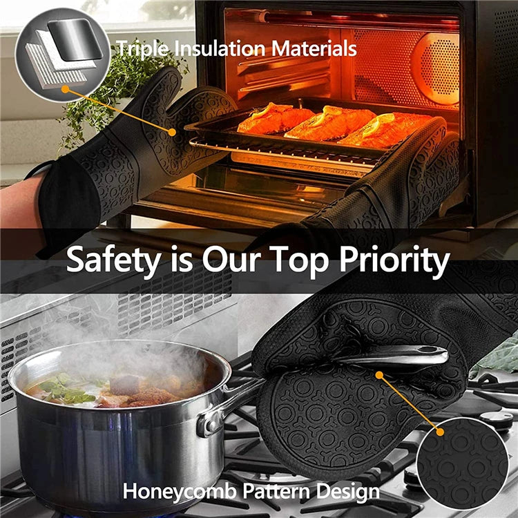 LMETJMA 6Pcs Extra Long Oven Mitts and Pot Holders Sets Heat Resistant Silicone Cooking Gloves Hot Pads Potholders KC0419