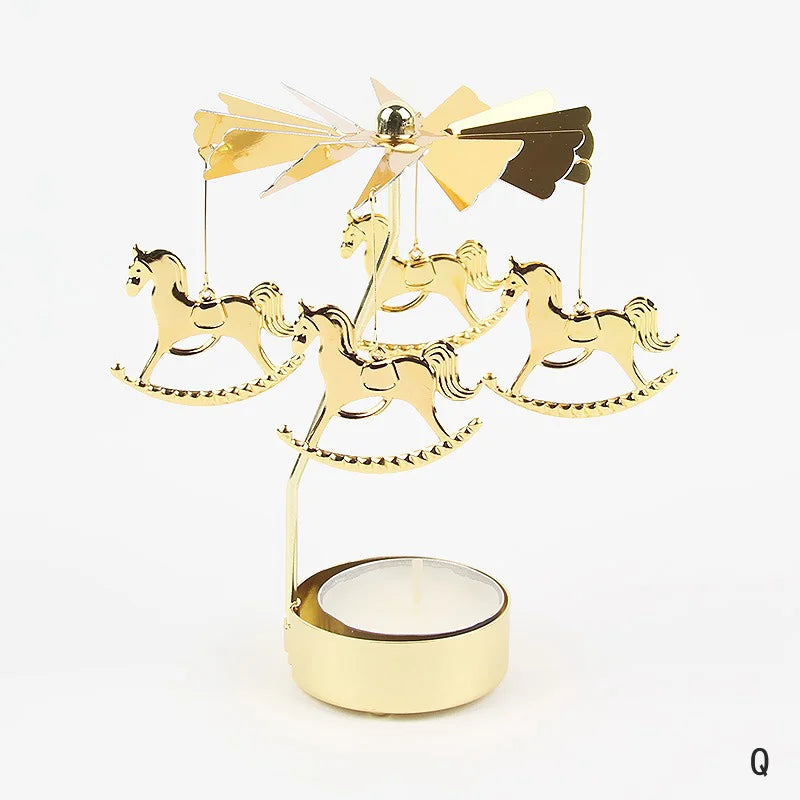 Carousel Candle Holder Gold Metal Candlesticks Room Decor Cake Rotating Candle Stand Home Decoration For Valentine's Christmas