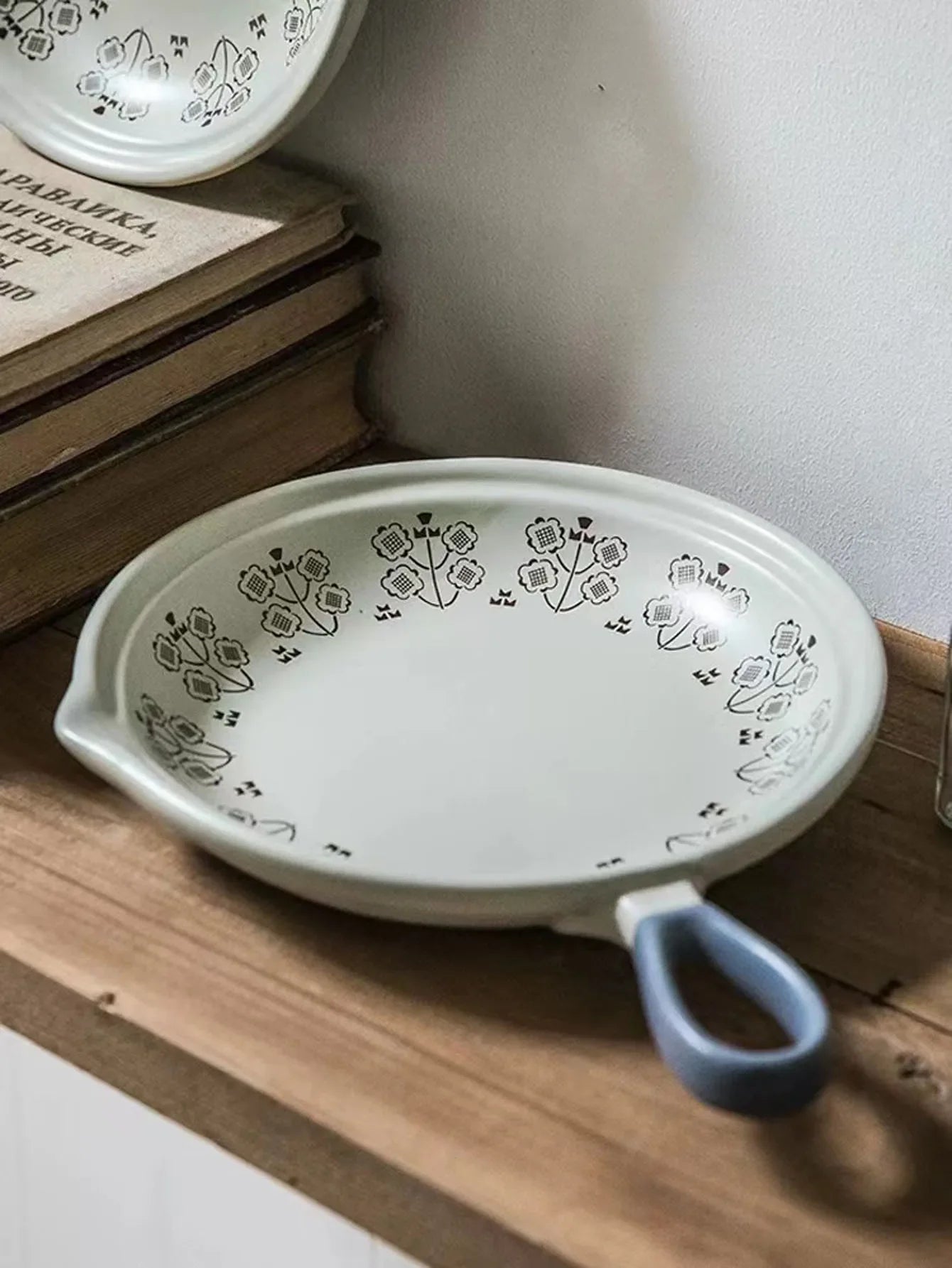 Ceramic Baking Pan Flat Bottomed Frying Pan Wok Pan Fruit Plate with Handle Dinner Dish Party Buffet Restaurant Cookware