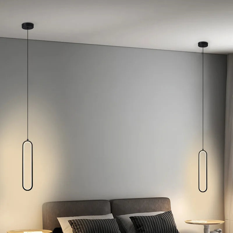 Modern simple light luxury living room background wall decoration Nordic style ins bedroom minimalist long line small chandelier