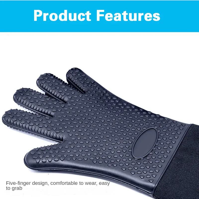 Extra Long Professional Silicone Oven Mitts Gloves with Quilted Liner Durable Heat Resistant Grill Oven Gloves Baking Tools