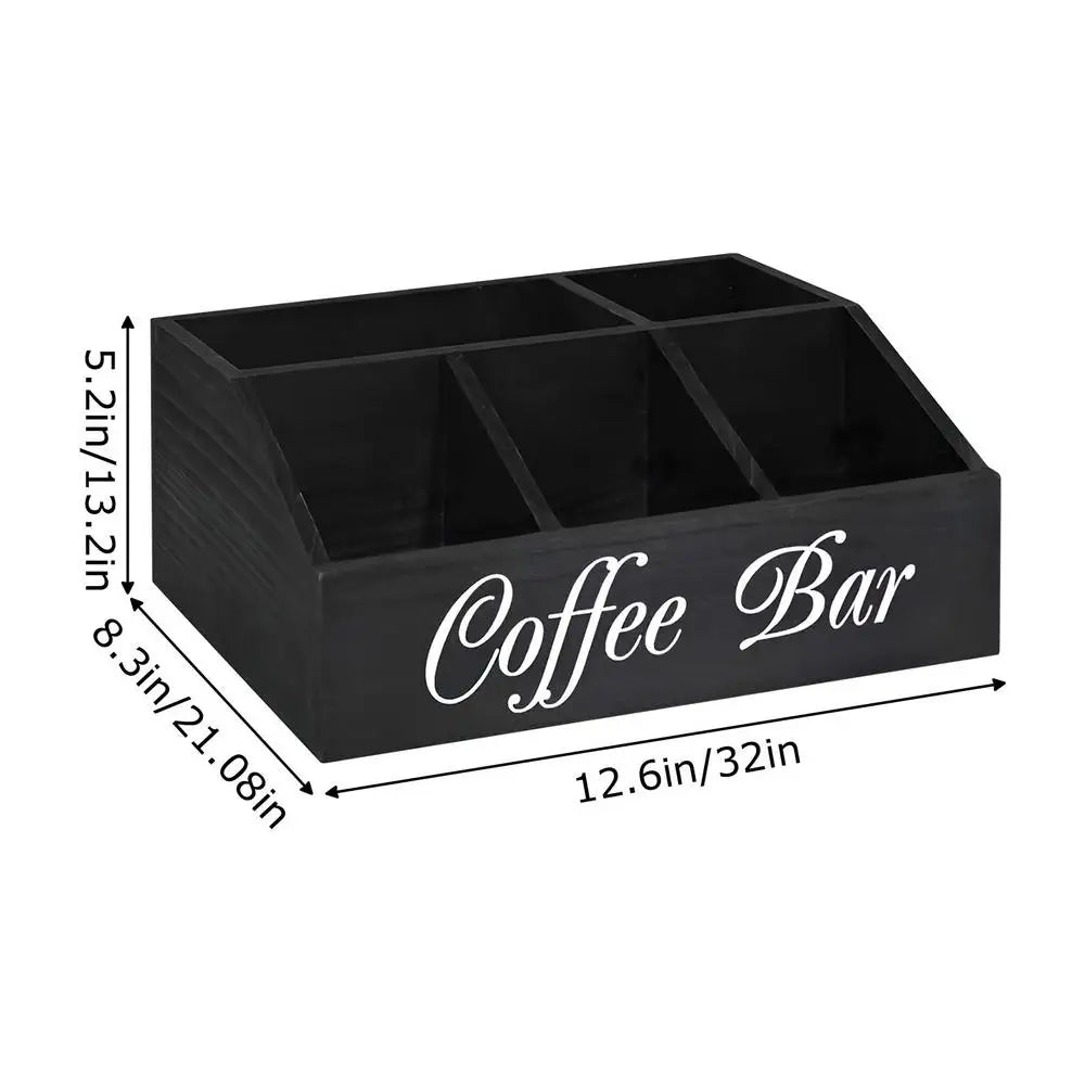 Coffee Tea Holder Basket Countertop Wooden Basket Holder Coffee Station Organizer With Removable Dividers For Home Offices