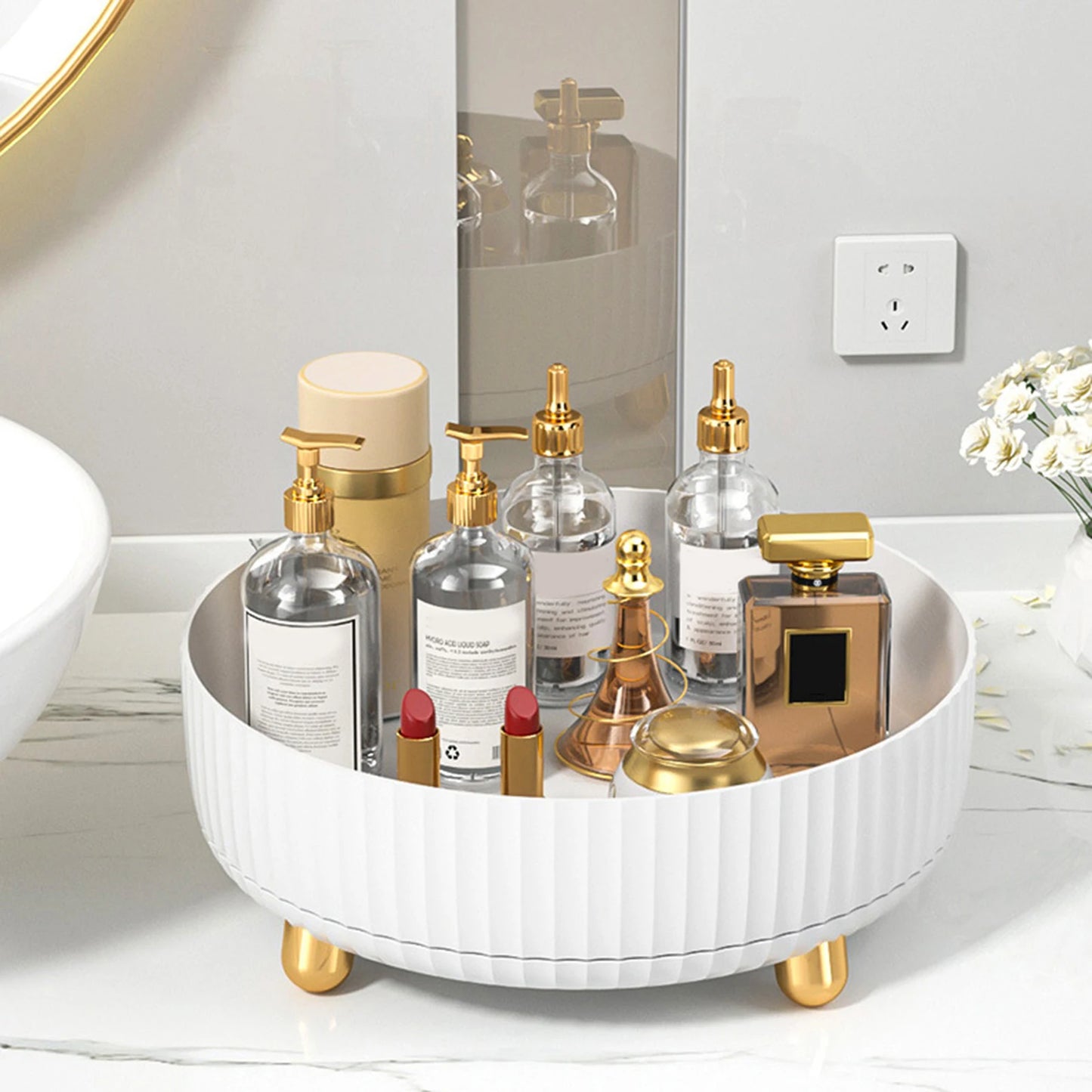360 Rotation Non-Skid Spice Rack Pantry Cabinet Turntable with Wide Base Storage Bin Rotating Organizer for Kitchen Bathroom