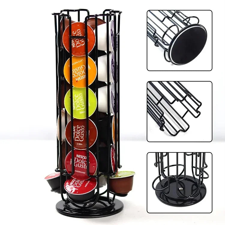 Holds 32 Pieces Coffee Capsule Holder Rotatable Coffee Capsule Stand Stylish Metal Coffee Storage Holder Home Kitchen Cafe Use