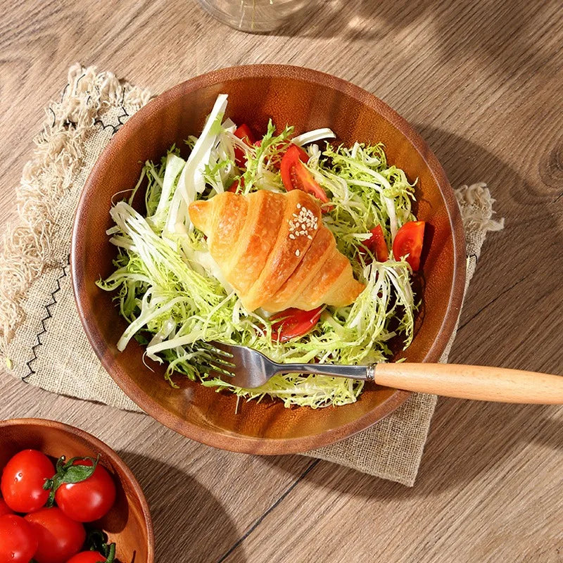 Acacia Wooden Fruit Salad Bowl, Japanese Style Rice Bowl, Single Wooden Ramadan Tableware, Utensils for Kitchen, Wood Soup Bowls