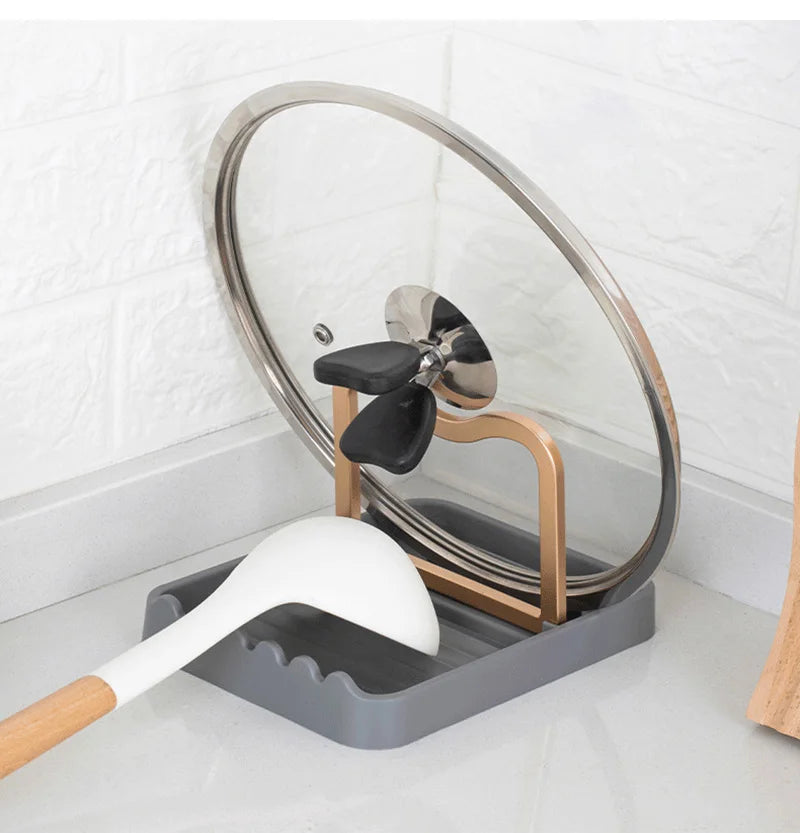Kitchen Desktop Pot Lid Holder Foldable Multifunctional Pot Cover Rack Spatula Storage Rack Pot Lid Rest Kitchen Organizer