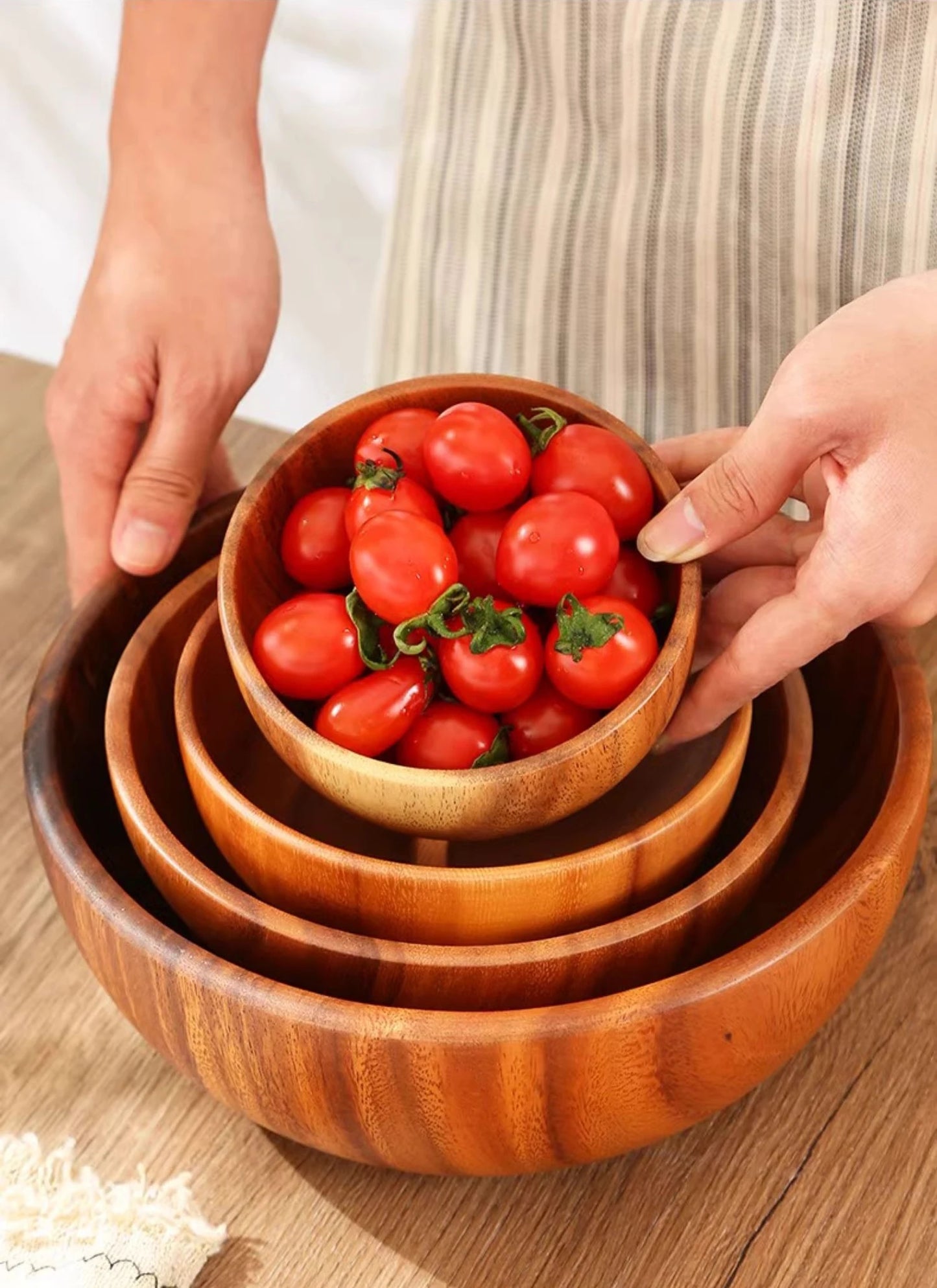 Acacia Wooden Fruit Salad Bowl, Japanese Style Rice Bowl, Single Wooden Ramadan Tableware, Utensils for Kitchen, Wood Soup Bowls