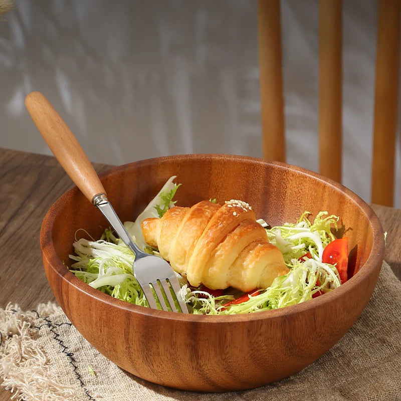 Acacia Wooden Fruit Salad Bowl, Japanese Style Rice Bowl, Single Wooden Ramadan Tableware, Utensils for Kitchen, Wood Soup Bowls