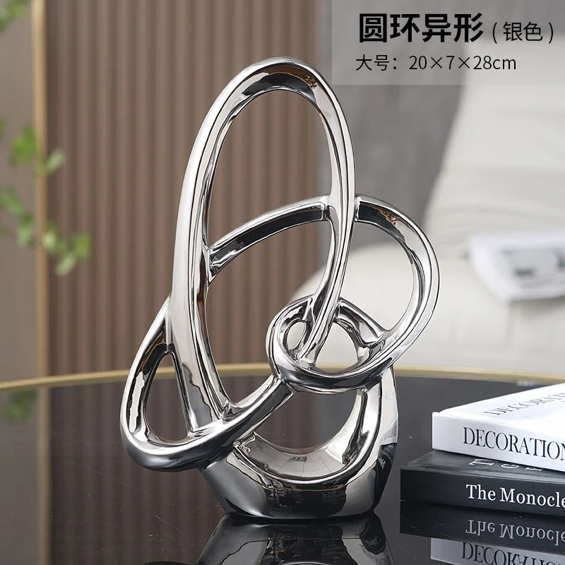 Ring Shaped Ornaments Electroplated Ceramic Sculpture Statue Decoration Furnishing Home Decor Crafts Home Accessories Figurines