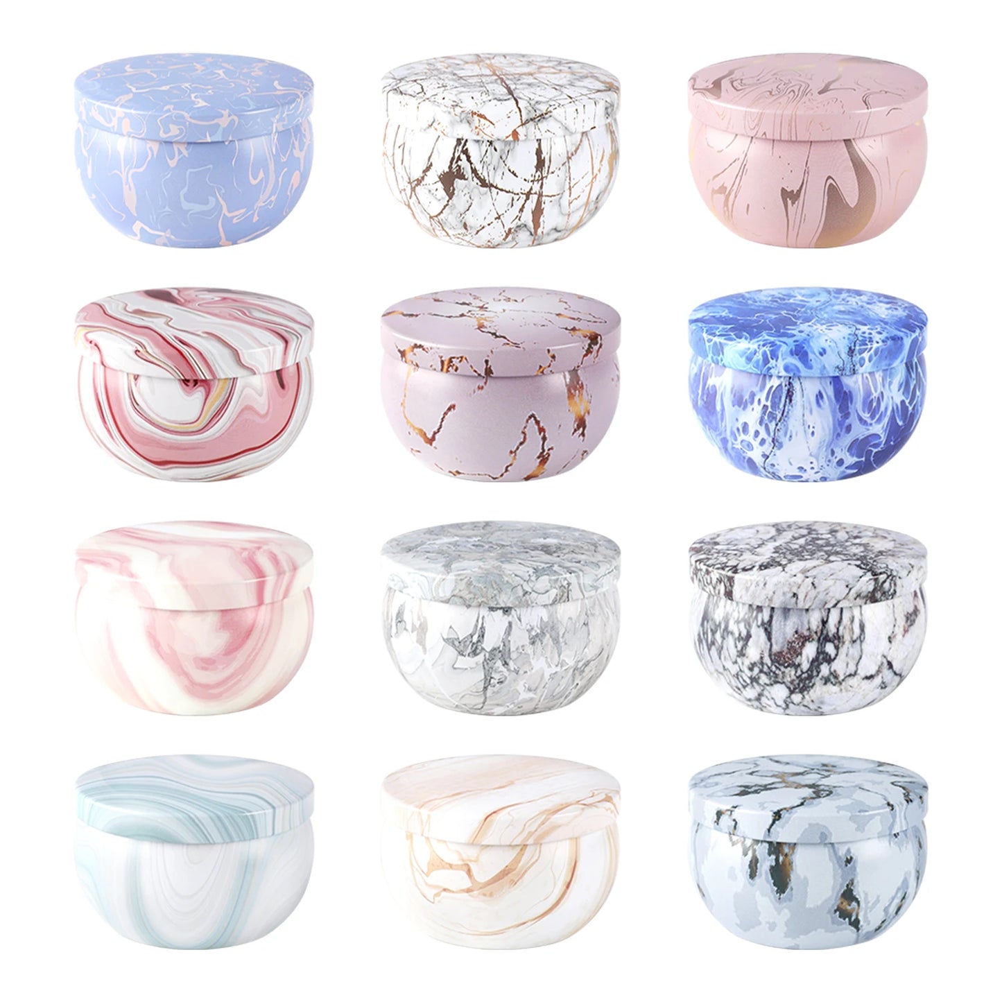 12 Pcs 1.57* 2.36inch (about 4* 6cm) Marble Round Candle Container Mold Container, Reusable Storage, High Temperature Resistance and Easy to Clean.