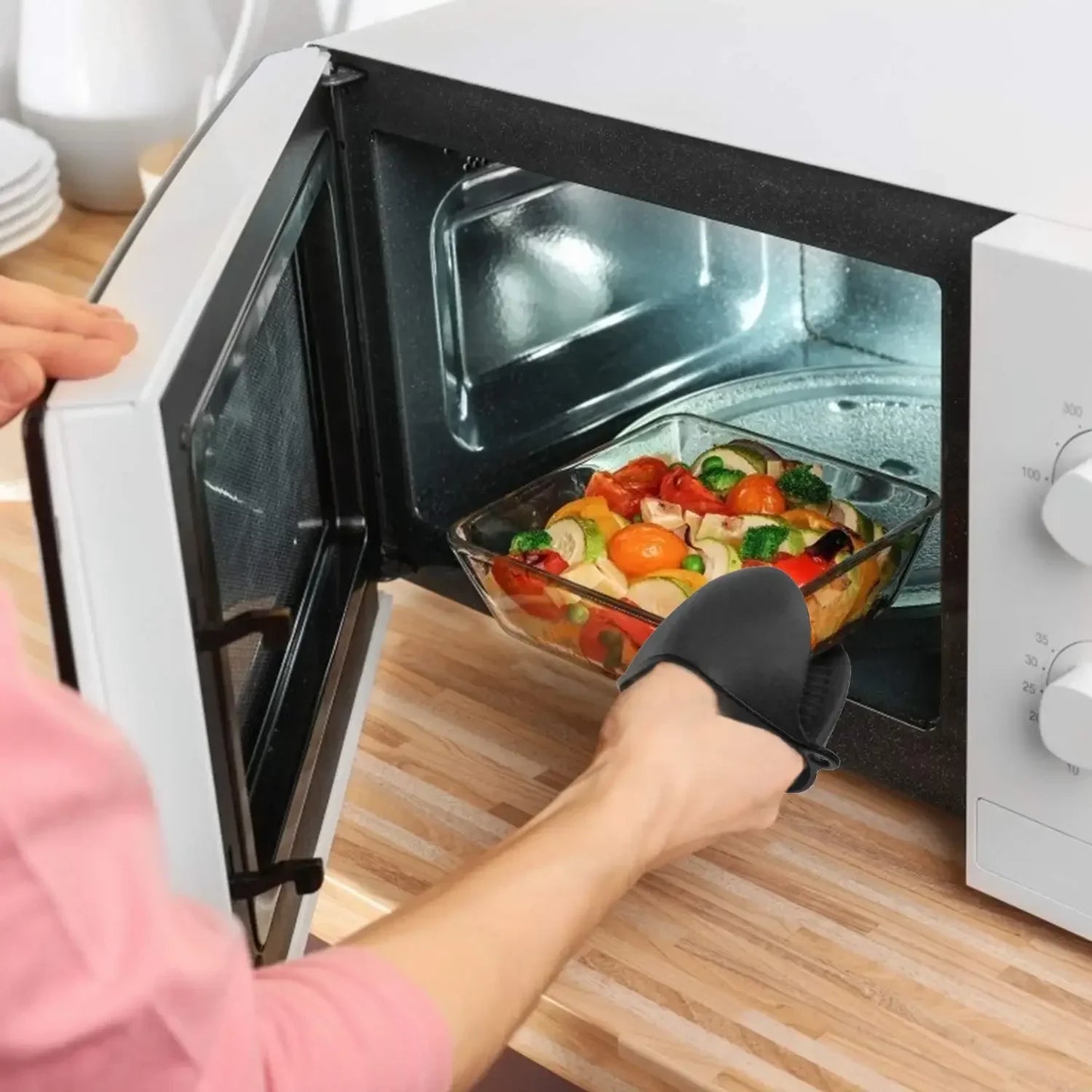 2pcs Silicone Oven Mitts, Heat Resistant & Non-Slip, Anti-Scalding Pot Holder Gloves for Cooking/Baking, Kitchen Safety