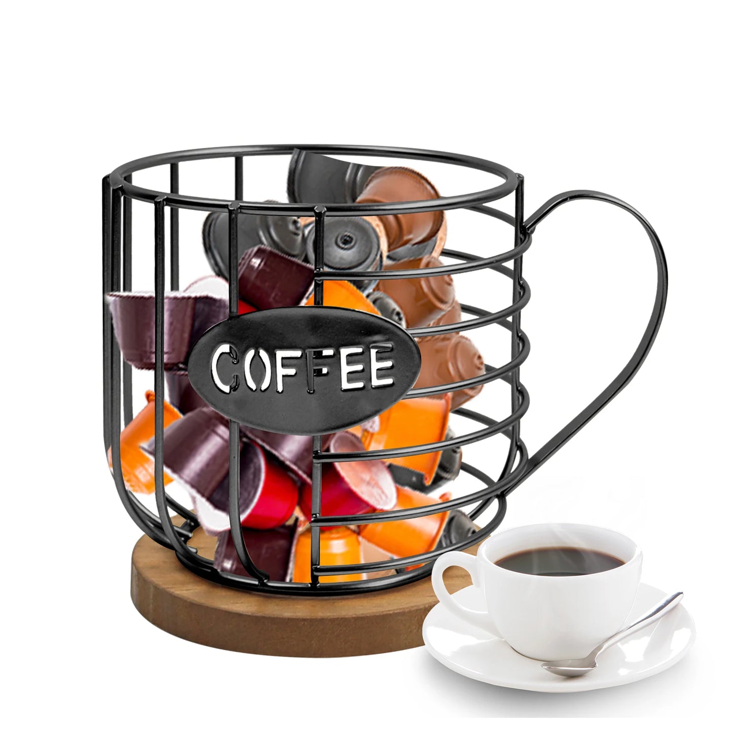 Coffee Pod Holder for K Cups, K Cup Holders for Counter, Mug Shape Coffee Pod Organizer, Coffee Pods Storage Basket for Coffee B