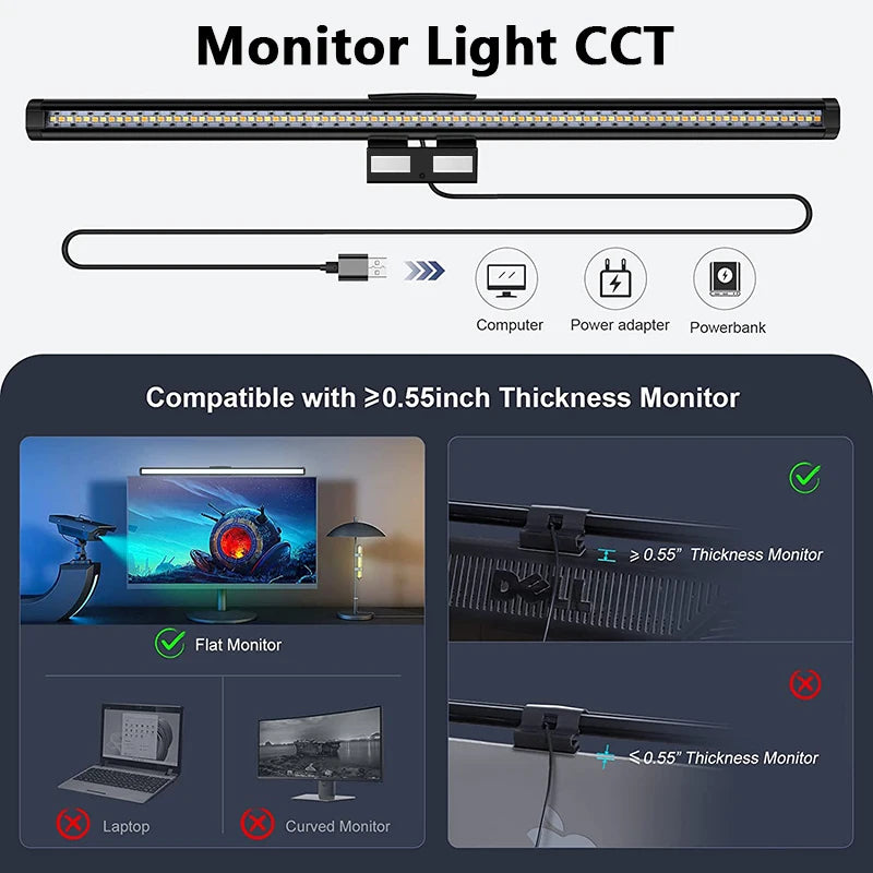 Wiscolor LED Monitor Light With Remote Control Stepless Dimmable Monitor Screen Hanging Light for Computer Study LED Table Lamp