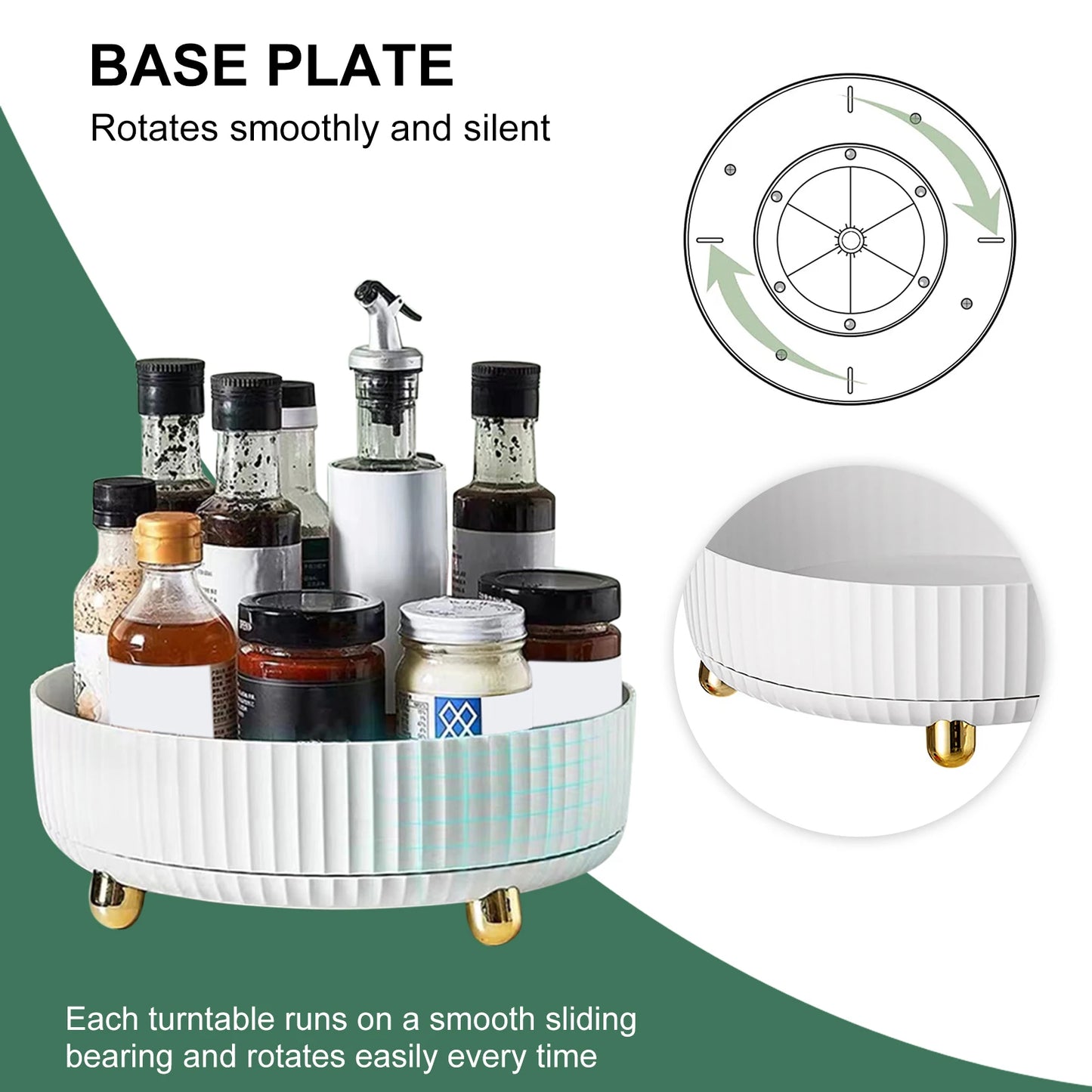 360 Rotation Non-Skid Spice Rack Pantry Cabinet Turntable with Wide Base Storage Bin Rotating Organizer for Kitchen Bathroom