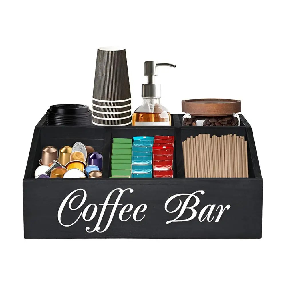 Coffee Tea Holder Basket Countertop Wooden Basket Holder Coffee Station Organizer With Removable Dividers For Home Offices