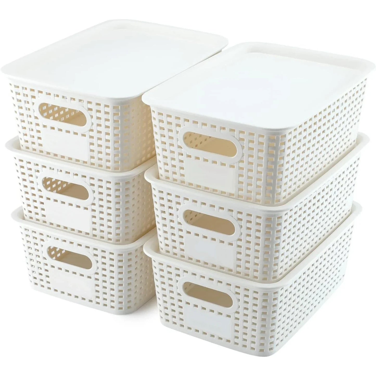 6 Pack Plastic Storage Box Hollowed Out Side Woven Simple Storage Organizer Basket, Home Goods Kitchen Sundry Boxes