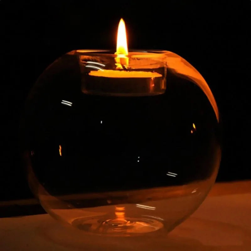6/12Pcs Transparent Round Hollow Glass Candle Holder Christmas Wedding Banquet Bar Party Wax Holder Candlesticks Home Decoration