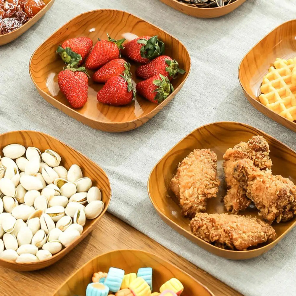 Kitchen Wood Grain Plastic Square Plate Flower Pot Tray Cup Pad Coaster Plate Kitchen Spit Bone Dish Plate Coaster Serving Plate