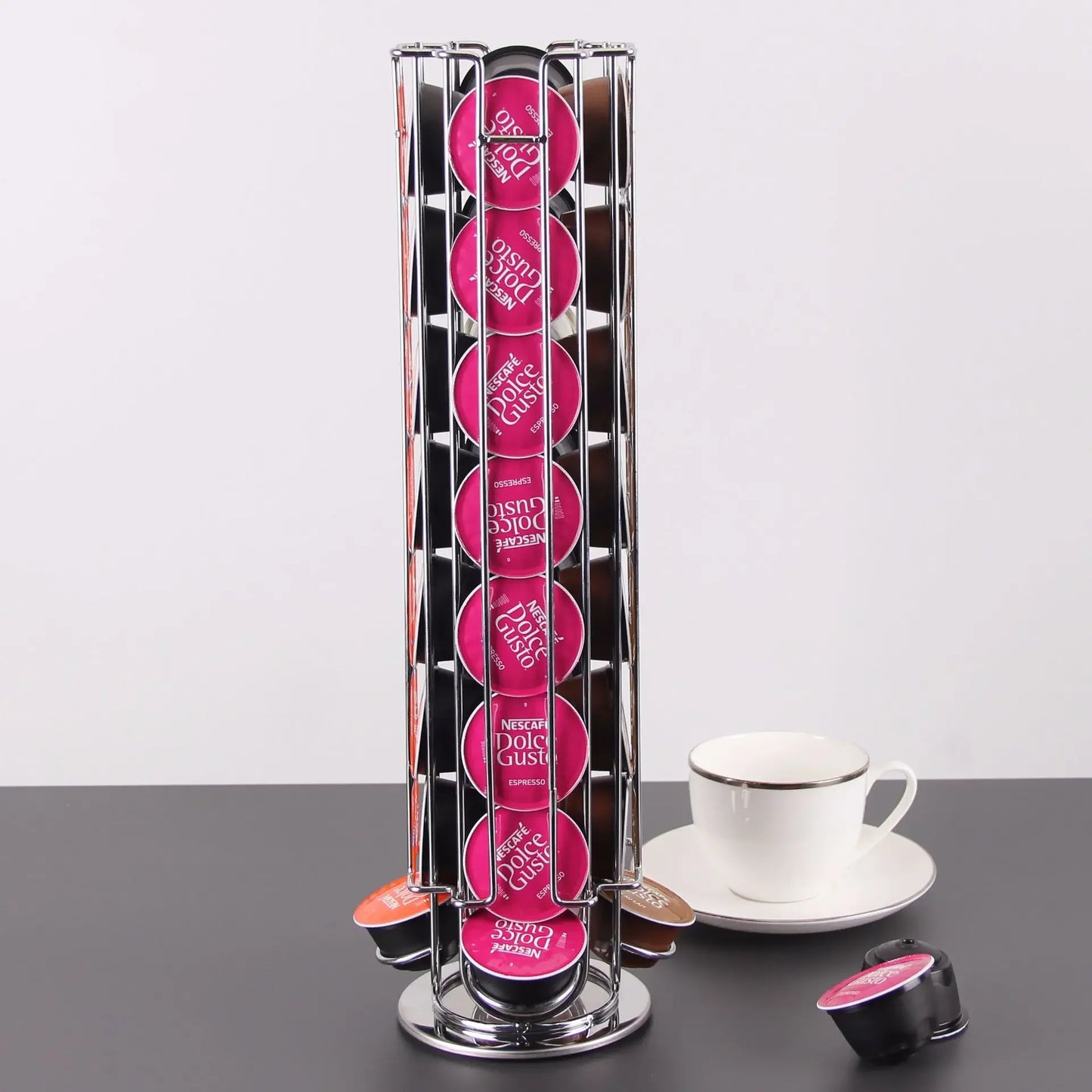 Holds 32 Pieces Coffee Capsule Holder Rotatable Coffee Capsule Stand Stylish Metal Coffee Storage Holder Home Kitchen Cafe Use