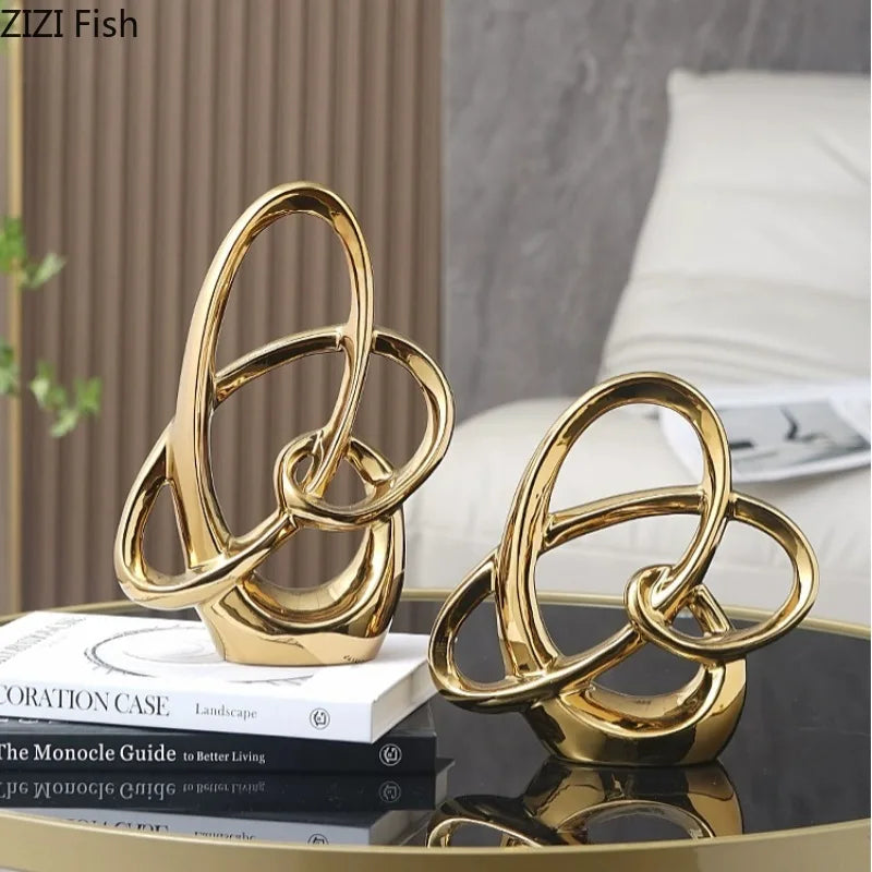 Ring Shaped Ornaments Electroplated Ceramic Sculpture Statue Decoration Furnishing Home Decor Crafts Home Accessories Figurines