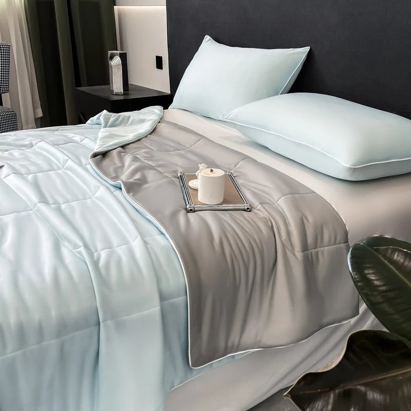 Reversible Cooling Blankets Smooth Air Condition Comforter Lightweight Summer Quilt Washable Double Side Cold Fabric & Cool Skin