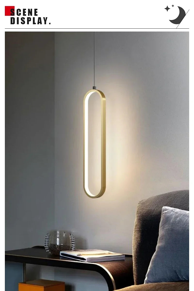 Modern LED Pendant Light Gold Black Minimalist Elliptical Pendant Lamp Living Room Dining Room Shop Bar Lighting Decoration