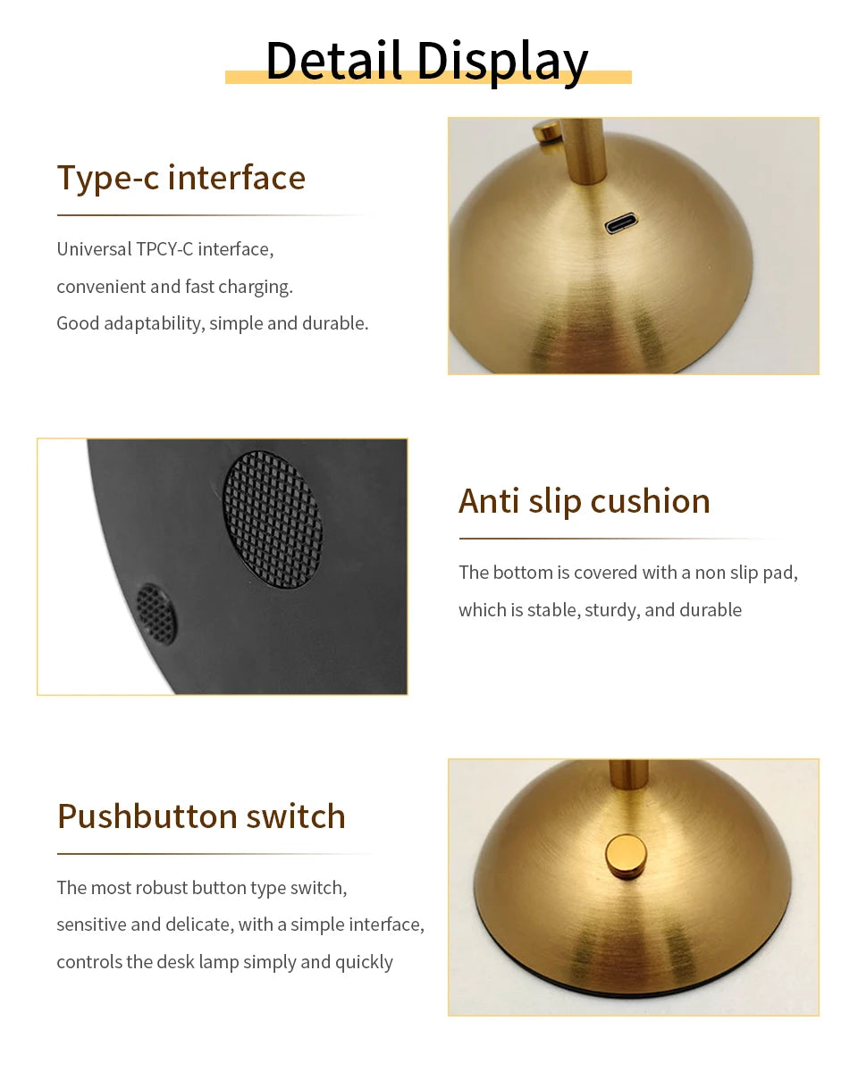 LED Table Lamp Touch Sensor Dimmable Desktop Night Light Rechargeable Wireless Reading Lamp for Hotel Bar Bedroom Decor Light
