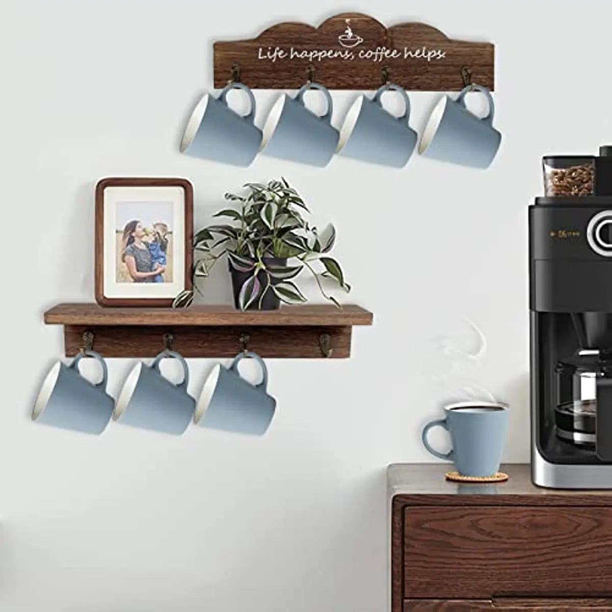 2 Pcs /set Coffee Cup Holder Kitchen Wall for Farmhouse Decorations Coffee Station Office Decor Mug Organizer Mug Display