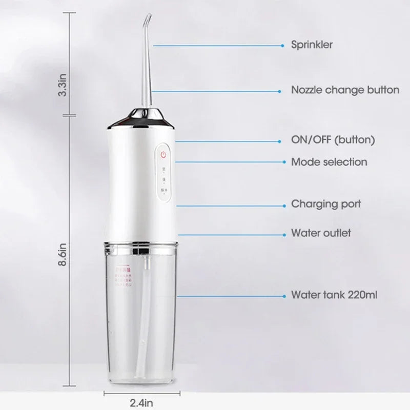 Oral Irrigator Portable Dental Water Flosser USB Rechargeable Water Jet Floss Tooth Pick 4 Jet Tip 220ml 3 Modes Teeth Cleaner