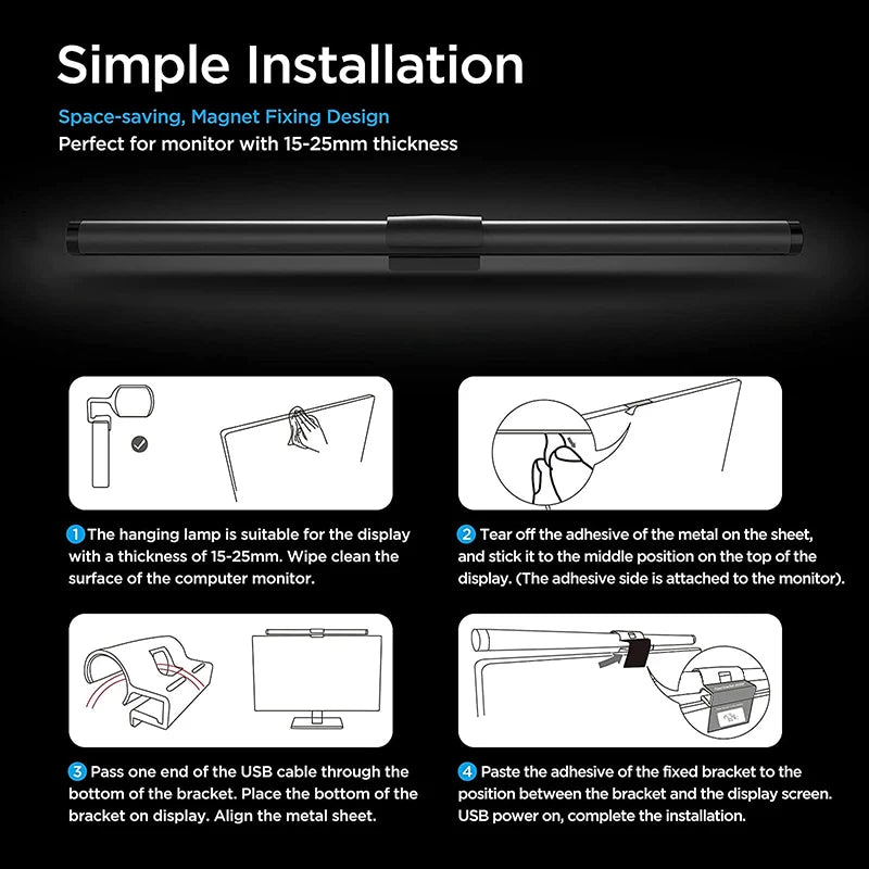 Wiscolor LED Monitor Light With Remote Control Stepless Dimmable Monitor Screen Hanging Light for Computer Study LED Table Lamp