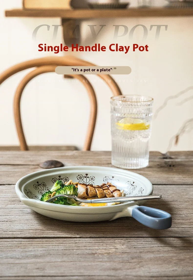 Ceramic Baking Pan Flat Bottomed Frying Pan Wok Pan Fruit Plate with Handle Dinner Dish Party Buffet Restaurant Cookware