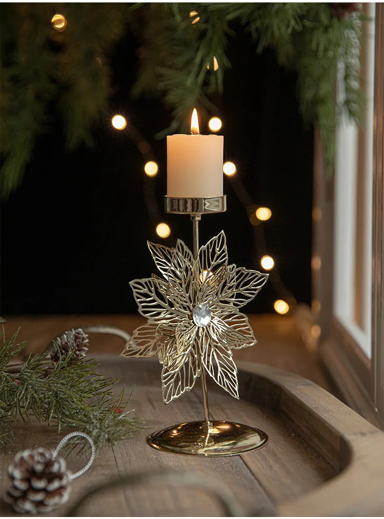 Christmas Golden Wrought Iron Candlestick Star Elk Christmas Tree Candle Holder Merry Christmas New Year Table Decoration