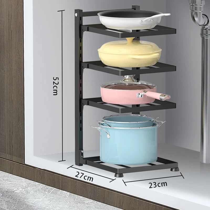 Kitchen Sink Organizer Rack Adjustable Pot Cabinet Rack Holder Multi-layer Home Frying Pan Holder Pot Bowl Storage Racks