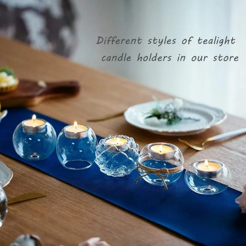 6/12Pcs Transparent Round Hollow Glass Candle Holder Christmas Wedding Banquet Bar Party Wax Holder Candlesticks Home Decoration