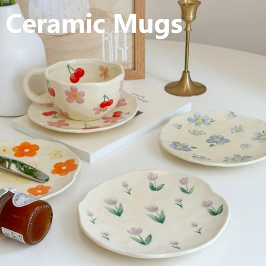 Ceramic Mugs Cute Hand Pinched Irregular Flower Heart Pattern Coffee Cup Ins Style Drinkware Kitchen Breakfast Milk Tea Cups