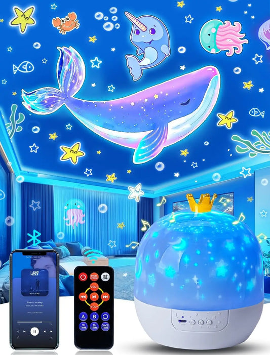 Kids Star Night Light Projector , 360° Rotation Galaxy Starry Sky Projector with Bluetooth Speaker for Bedroom Home Decor Gifts