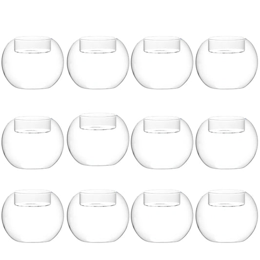 6/12Pcs Transparent Round Hollow Glass Candle Holder Christmas Wedding Banquet Bar Party Wax Holder Candlesticks Home Decoration