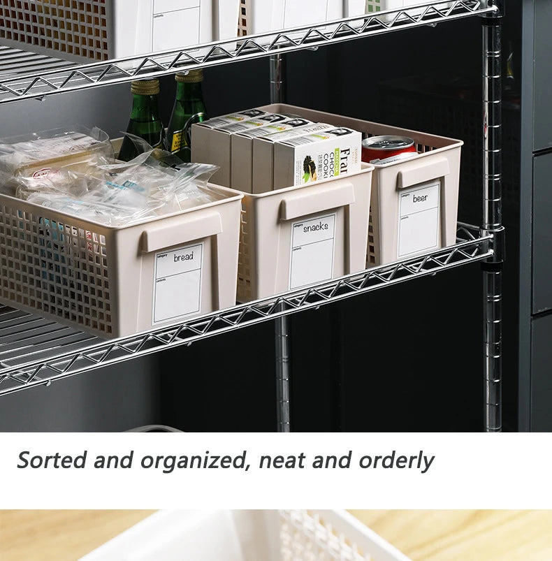 New 4/3PCS Crate Plastic Storage Box with Label Kitchen Basket Home Storage Supplies Desktop Cosmetic Stationery Organizer Boxes