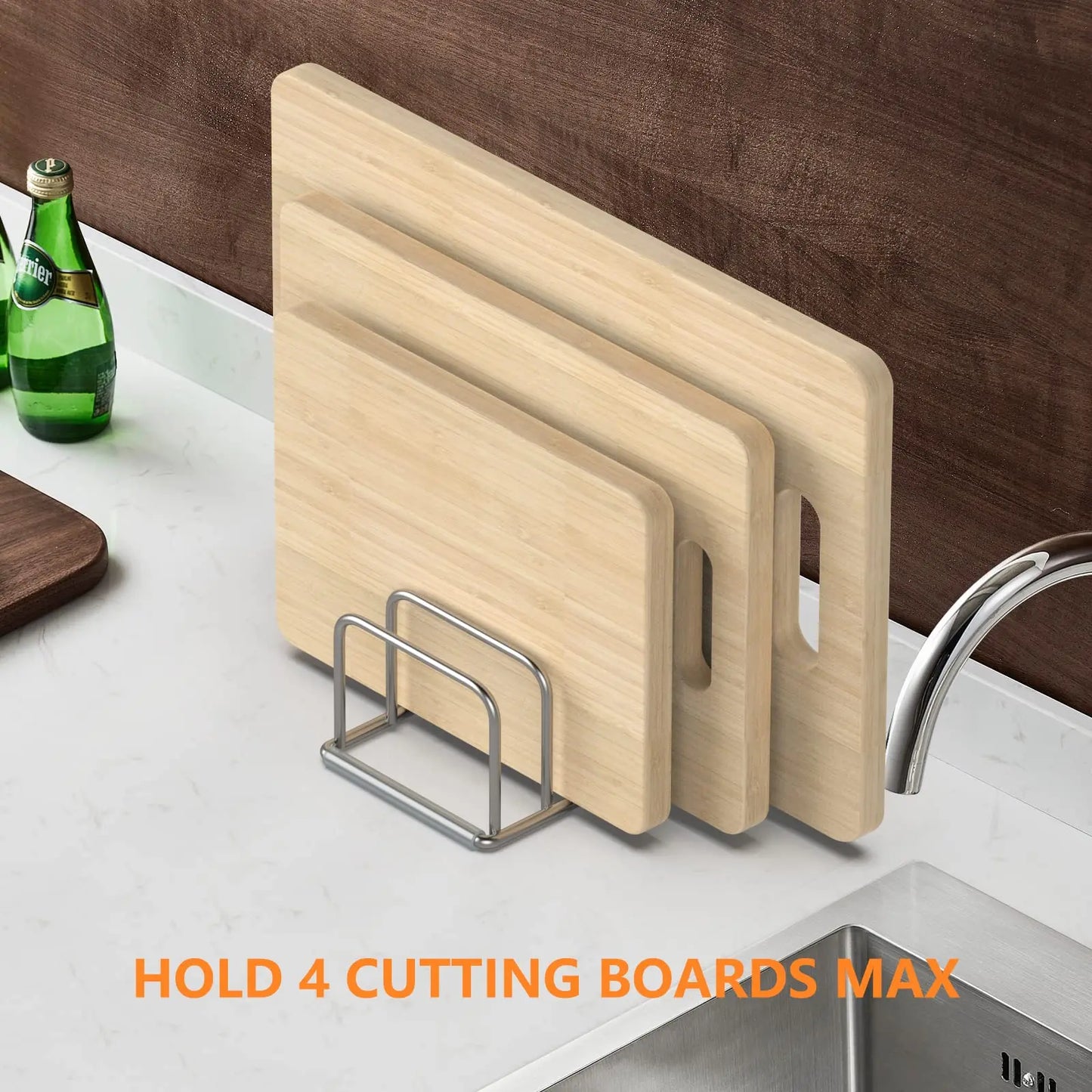 Kitchen Cabinet Organizer, Steel Cookware Holder, Divided Holder with 5 Slots for Skillets Baking Tray and Chopping Board Rack -