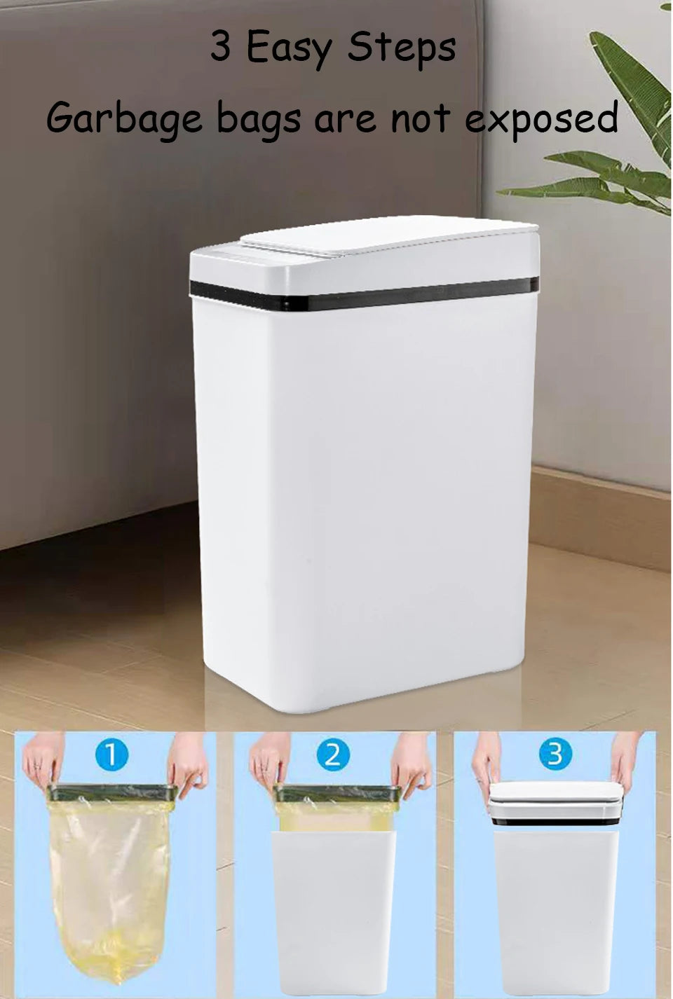 Bathroom Touchless Trash, 12L Motion Sensor-Activated Trash Can with Lid, Automatic Kitchen Trash for Office, Living Room, Bedroom