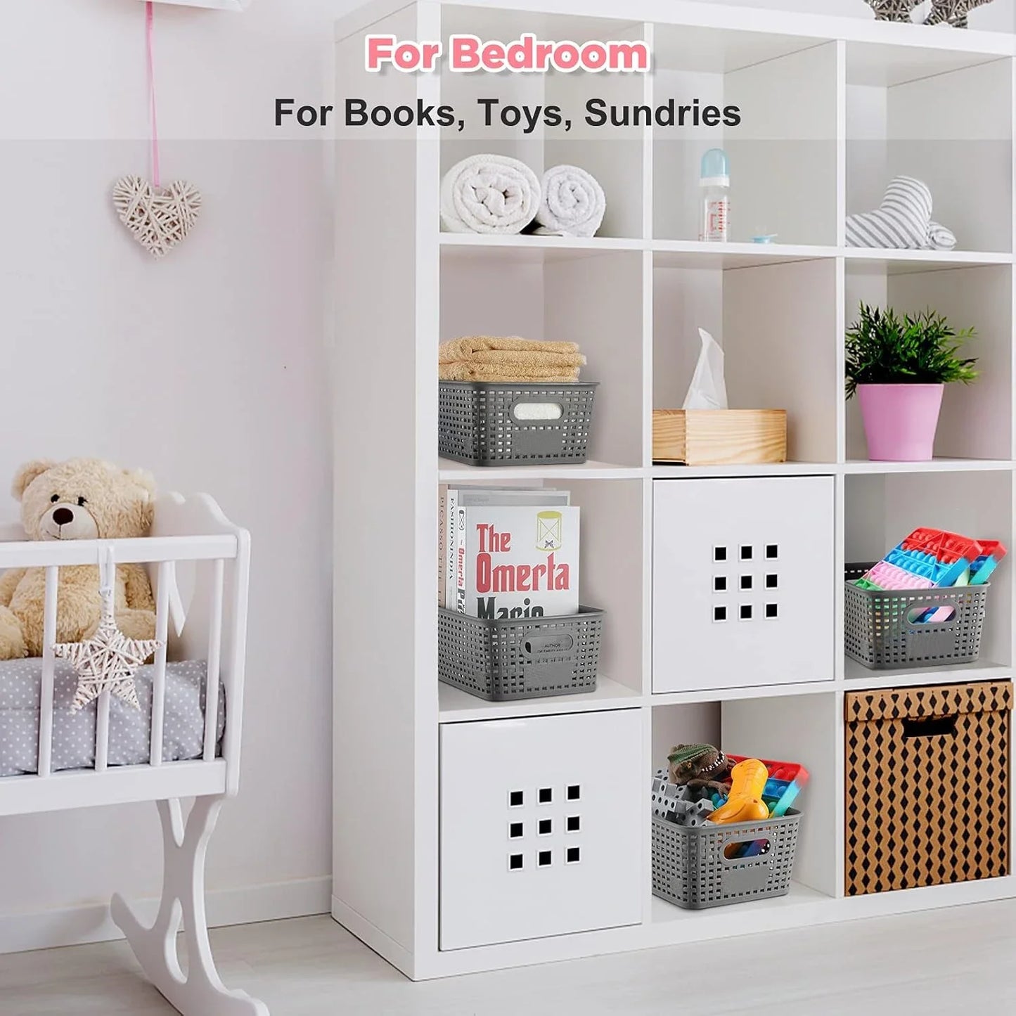 6 Pack Plastic Storage Box Hollowed Out Side Woven Simple Storage Organizer Basket, Home Goods Kitchen Sundry Boxes