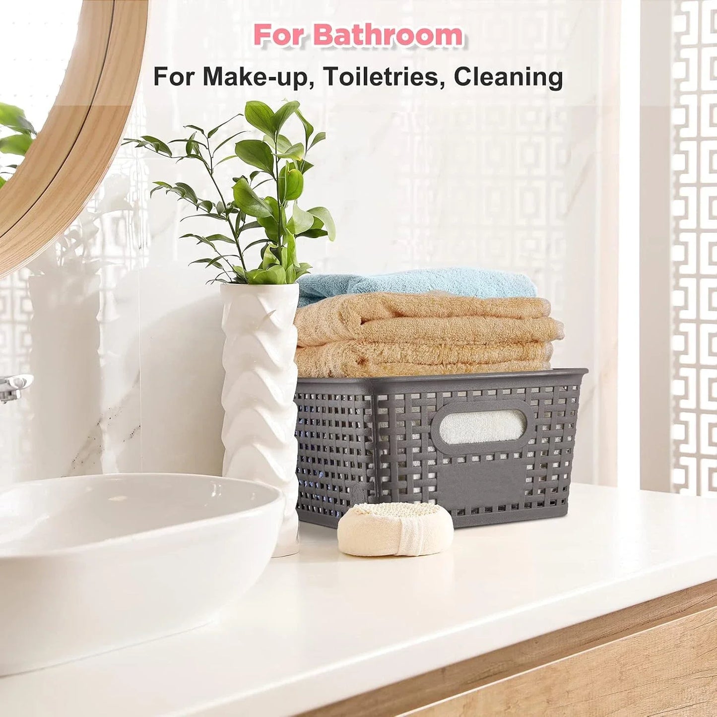 6 Pack Plastic Storage Box Hollowed Out Side Woven Simple Storage Organizer Basket, Home Goods Kitchen Sundry Boxes